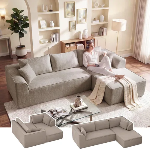 Vista 11 de Vesgantti 106" Boneless Couch with Chaise, U Shaped Deep Seat Comfy Cloud Modular Sofa Chenille Memory Foam Sectional Couches for Living Room