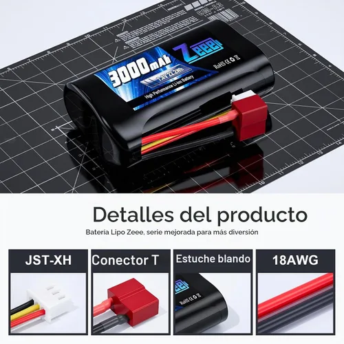 Vista 3 de Zeee 2S Li-ion Batería 3000mAh 7.4V T Conector con cargador de batería 7.4V