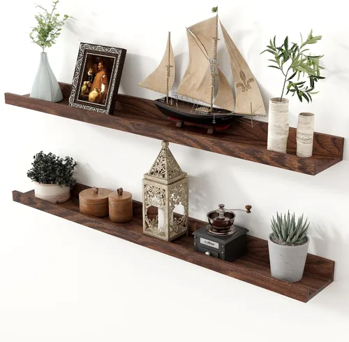 Vista 29 de Axeman Repisa para Cuadros de Roble, Estantes Flotantes de 24 Pulgadas, Juego de 2, Estantes de Pared de Madera de Roble Macizo con Reborde