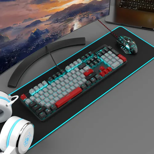 Vista 6 de MageGee - Teclado mecánico para juegos, nuevo teclado retroiluminado de 104 teclas con interruptores azules, teclado mecánico USB con cable