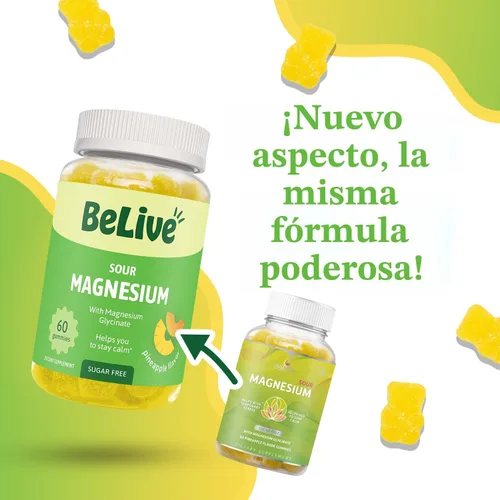 Vista 2 de BeLive Gomitas de magnesio de 200 mg - 60 unidades Suplementos de glicinato de magnesio para relajación, alivio del estrés y sueño para adultos