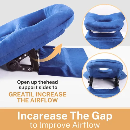 Vista 4 de Almohada boca abajo, almohada ajustable para dormir estómago para recuperación después de cirugía ocular BBL, azul
