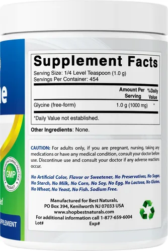 Vista 6 de Best Naturals Polvo de glicina 1 LB - Neurotransmisor y apoyo de relajación