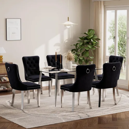Vista 35 de Baysitone Juego de mesa de comedor de cristal de 51 pulgadas para 4, juego de 5 piezas de comedor moderno, mesa de cocina rectangular de vidrio