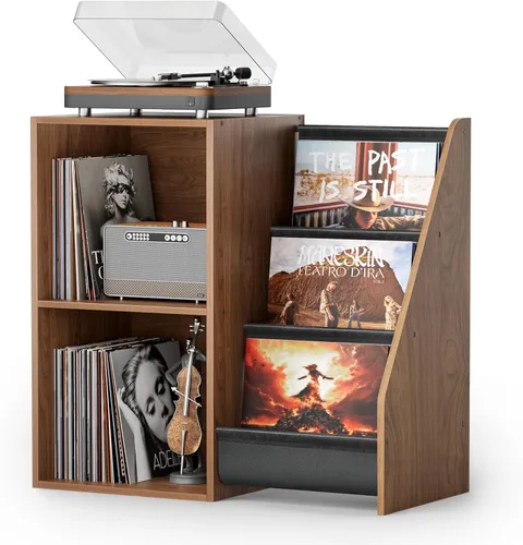 Vista 14 de Bikoney Soporte para Tocadiscos, Soporte para Tocadiscos con Almacenamiento de Discos de Vinilo de 3 Niveles, Mesa para Tocadiscos de Hasta 200