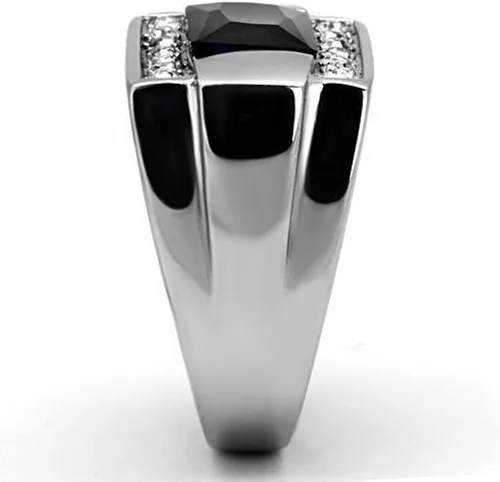 Vista 4 de Anillo Color Plata para Hombres y Ninos de Acero Inoxidable Piedra Zafiro