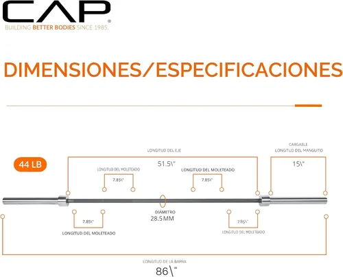 Vista 4 de Cap Barbell Barra olímpica Pro Series de 7 pies Opciones de barra olímpica y de potencia