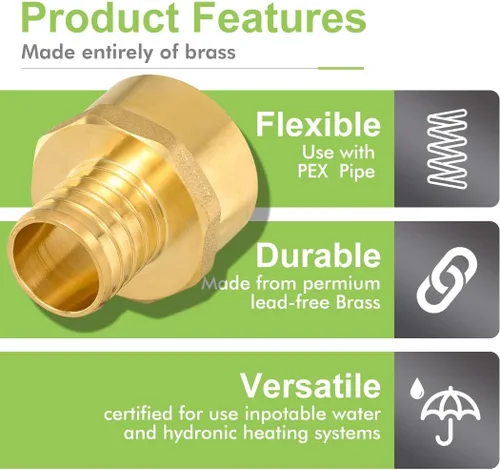 Vista 4 de Paquete de 2 adaptadores hembra Pex X 1 pulgada FIP de 1 pulgada, tubo Pex de 1 pulgada a rosca hembra NPT de 1 pulgada, puerto completo, sin plomo