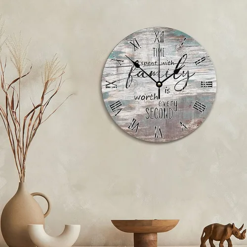 Vista 3 de Time Spent with Family is Worth Every Second - Reloj de pared de grano de madera de playa degradado de 10 pulgadas, funciona con pilas, reloj