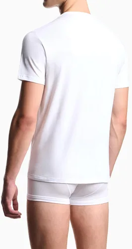 Vista 2 de Emporio Armani Camiseta de algodón con cuello redondo para hombre, paquete de 3 Blanco/Blanco