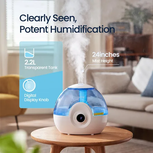 Vista 2 de raydrop Humidificadores de 2.2L para dormitorio, humidificadores de niebla fría con temporizador, perilla digital, humidificador pequeño silencioso