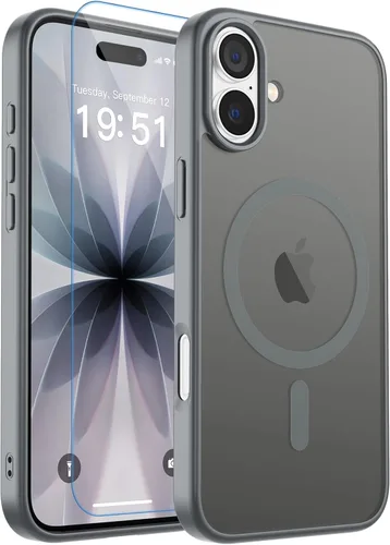 Vista 32 de zapica Funda magnética para iPhone Air, con protector de pantalla de vidrio templado, compatible con MagSafe, translúcida mate, a prueba de golpes