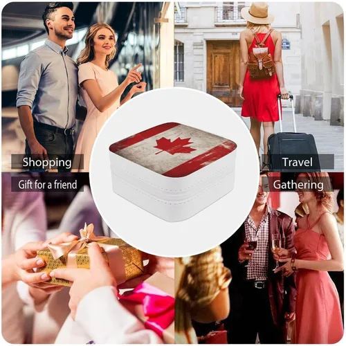 Vista 5 de Retro Canada Flag Jewelry Box for Women PU Leather Jewelry Organizer Storage Case with Zipper Mini Travel Jewelry Case Portable Jewelry Storage Box