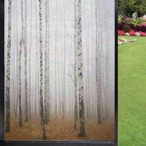 Vista 26 de Película decorativa de privacidad para ventana, control de calor, bloqueo solar, protección UV, diseño de bosque de abedul, adherencia estática