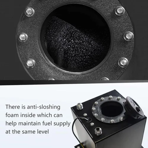 Vista 4 de Celda de combustible de aluminio pulido de 2.5 galones con sensor de nivel de tapa negro