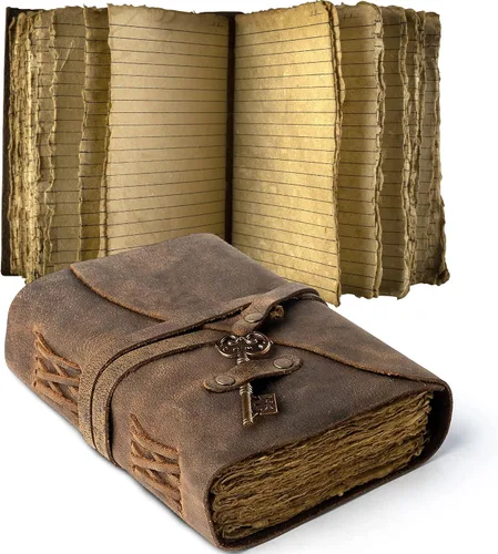 Vista 8 de NomadCraftsCo. Vintage Leather Journal for Men & Women With Lined Pages and Key–7 in x 5 in Leather Bound Writing Notebook for Journaling, Notes &