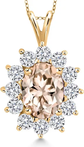Vista 188 de Gem Stone King Collar con piedra natal ovalada de plata chapada en oro amarillo de 18 quilates, ovalado de 0.315 x 0.236 in, collares con colgante