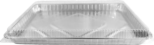 Vista 2 de Paquete de 10 bandejas de aluminio duraderas para hornear de 1/2 de tamaño medio, con tapas de cúpula, moldes desechables de aluminio para hornear