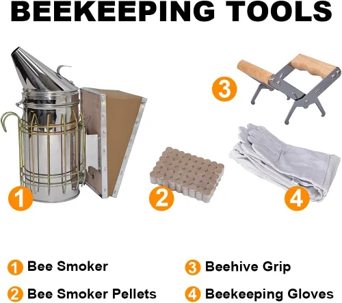Vista 2 de Honey Lake Suministros de apicultura Kit de iniciación para ahumadores de abejas, 16 piezas, kit de iniciación de mantenimiento de abejas, todo