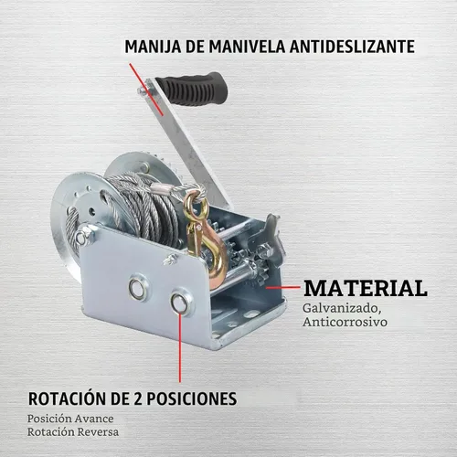 Vista 6 de Cabrestante de mano para remolque, cabrestante de 2500 libras, gancho resistente con cable de acero de 33 pies, trinquete bidireccional, cabrestante