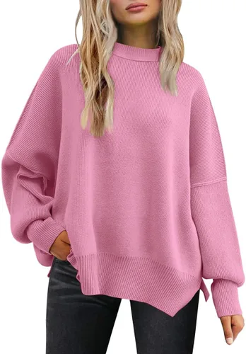 Vista 220 de Lillusory - Suéter extragrande con mangas de murciélago y cuello redondo para mujer, prenda moderna de otoño de tejido de punto sin botones