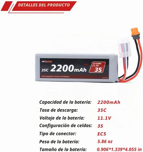Vista 6 de RCAWD 11.1V Lipo Batería 3S 35C 2200mAh con JST IC2 para Arrma Grom Typhon