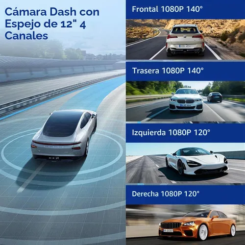 Vista 2 de Sistema de 4 cámaras, 10" AHD espejo retrovisor Dash Cam Touch Screen Dash Cam with 128GB Card/Reverse line/WiFi/APP/1080P Night Vision for Cámara
