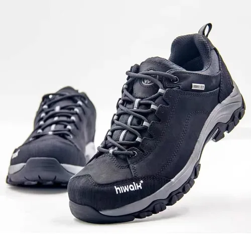 Vista 3 de HIWALK Zapatos de senderismo impermeables confort mediados tobillo montañismo zapatos transpirable ligero escalada camping trekking al aire libre