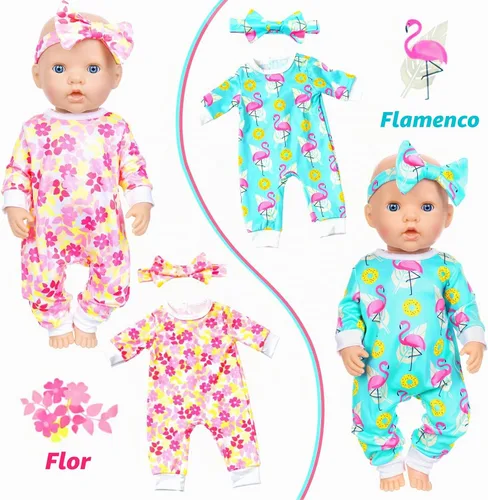 Vista 8 de Ecore Fun 5 juegos de ropa de muñeca y diademas – Accesorios para muñecas de 14 a 16 pulgadas, total 10 piezas – Mono con bonito patrón para muñecas
