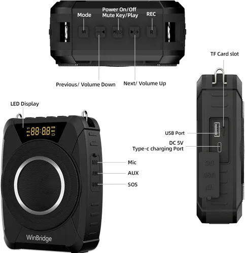 Vista 7 de Micrófono inalámbrico amplificador de voz, sistema PA portátil de 20 W con micrófono Bluetooth y auriculares, micrófono portátil impermeable