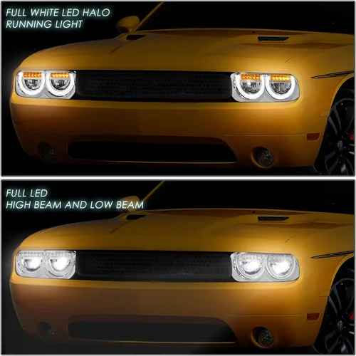 Vista 3 de DNA MOTORING HL-HAY-020-CH Par de faros de halo completos con señal de giro secuencial LED, medio anillo, compatible con modelos 08-14 Dodge