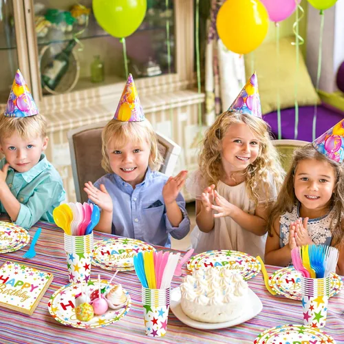 Vista 6 de Meanplan - Juego de 168 platos de feliz cumpleaños y servilletas para 24 invitados