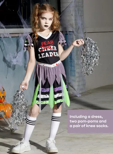 Vista 3 de IIMMER Halloween Girls Zombie Fearleader Scary Costume Dress 4-12 Years