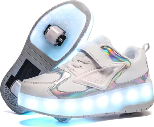 Vista 11 de HHSTS Zapatos para niños – Nuevos mejorados con ruedas zapatos de luz LED de colores patines rodantes brillantes zapatos de patinar regalos simples