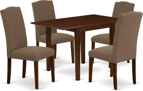 Vista 17 de East West Furniture 1NDEN3-LWH-06 - Juego de mesa de comedor de 3 piezas que contiene una mesa rectangular con gotas y 2 sillas tapizadas de tela