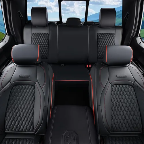 Vista 24 de Coverado Juego completo de fundas de asiento de ajuste personalizado para Chevy Silverado/GMC Sierra 2014-2018 1500, 2015-2019 2500HD 3500HD Negro