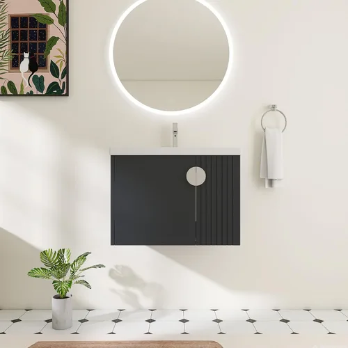 Vista 12 de Mueble de baño de 24 pulgadas con fregadero, tocador flotante de 24 pulgadas con fregadero de cerámica blanca brillante, gabinete de baño de madera