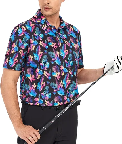 Vista 4 de Esabel.C Camisas de golf para hombre de manga corta, con estampado, que absorbe la humedad