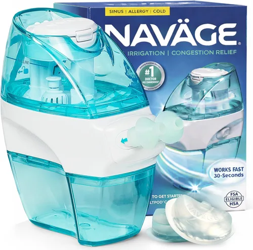 Vista 12 de Navage Paquete Multiusuario - Sistema de Irrigación Navage - Kit de Enjuague Nasal Salino con 1 Limpiador Nasal, 30 Cápsulas de Sal, y Base Nasal