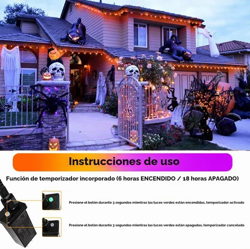 Vista 7 de Guirnalda de 200 luces LED conectables con control remoto, luces de Naranja a Púrpura