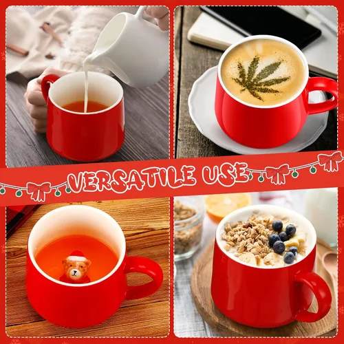 Vista 4 de Sliner Divertidas tazas de Navidad en 3D con animal en el interior, 13.5 onzas, hechas a mano, taza de café de cerámica, bonita figura de dibujos
