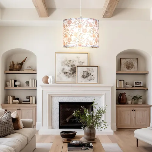 Vista 3 de CINSARY Lámpara colgante con pantalla de tela de flores, luces colgantes para isla de cocina con interruptor regulable, lámpara colgante con cable