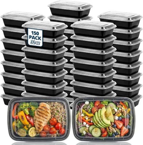 Vista 9 de Tiya Contenedores de preparación de comidas con tapas, paquete de 150 recipientes de plástico de 12 onzas sin BPA para almacenamiento de alimentos