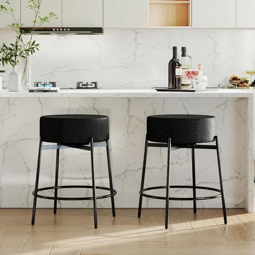 Vista 3 de SoarFlash - Juego de 2 taburetes de bar modernos giratorios, taburetes de barra de 24" Sherpa con asiento giratorio de altura de mostrador