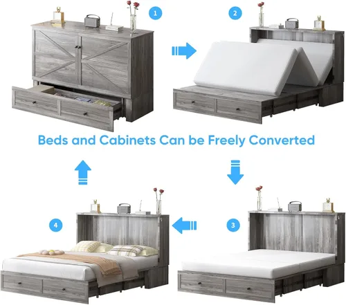 Vista 8 de Mjkone Murphy - Cama de armario con colchón plegable de tres pliegues