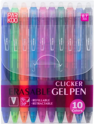 Vista 8 de ParKoo Bolígrafos de gel retráctiles borrables, punta fina de 0.028 in, tintas de colores surtidos para escritura de dibujos, paquete de 10