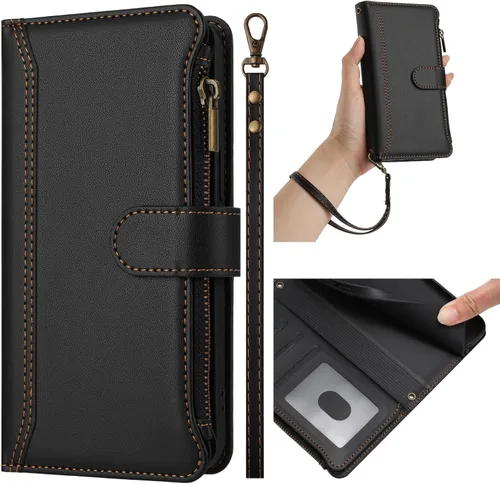 Vista 6 de bojioderf Compatible con Realme P1 Pro, compatible con Realme 12 Pro 5G / 12 Pro Plus 5G con cremallera cartera de piel sintética con función atril