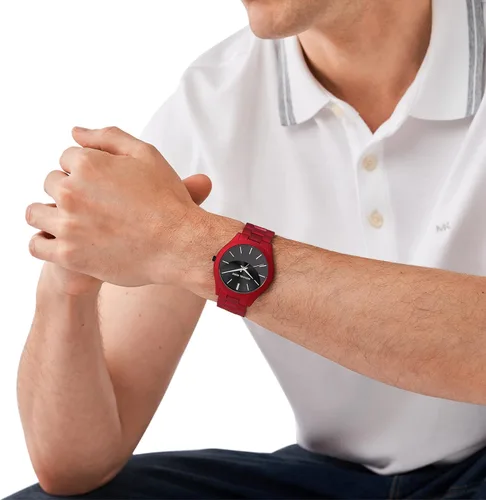 Vista 5 de Reloj Michael Kors Slim Runway de acero inoxidable MK8712 - Pista delgada talla única Esfera rojanegra