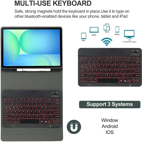 Vista 4 de Funda de teclado para Samsung Galaxy Tab S10 Lite/S10 FE/S9 FE de 10.9 pulgadas/Galaxy Tab S9 de 11 pulgadas 2023, mouse y teclado Bluetooth
