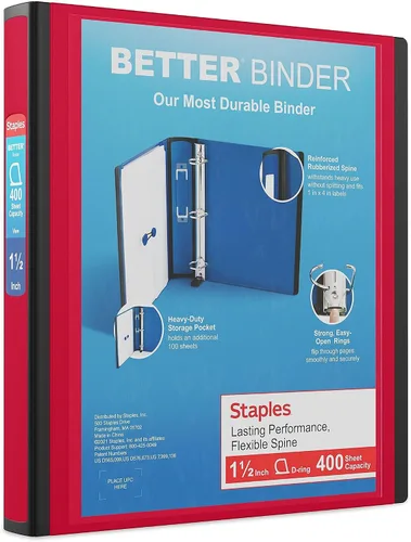 Vista 86 de Carpeta con anillos en forma de "D" de 1 pulgada para mejor visualización Staples, Negro